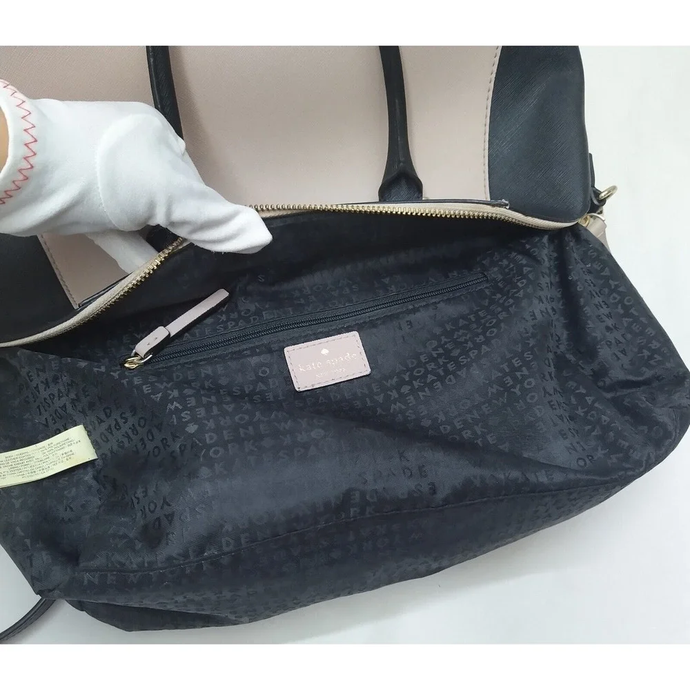 Kate Spade Tilden Colorblock Beige Black Leather Double Handles Satchel Bag